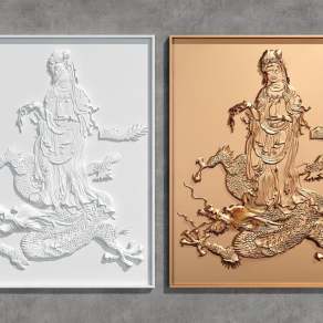 中式观音菩萨铜质石膏浮雕3D模型下载